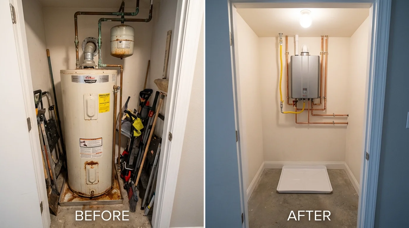 Tank water heater versus wall-mounted tankless unit comparison for Anderson, CA homeowners