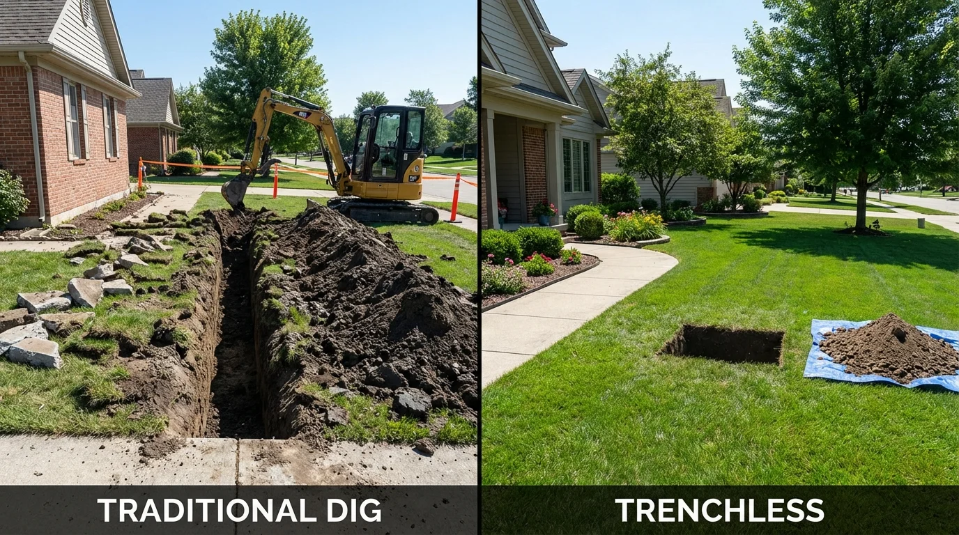 Trenchless sewer repair with minimal yard damage versus traditional excavation in Anderson, CA